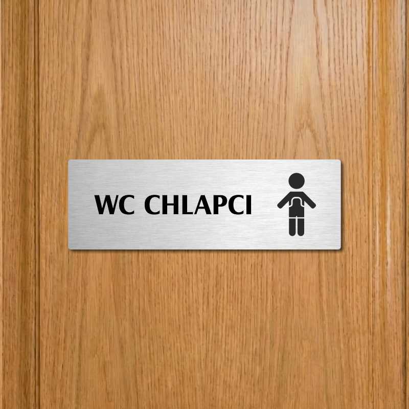 WC chlapci, 240x79mm, stříbrná popiska s rámečkem